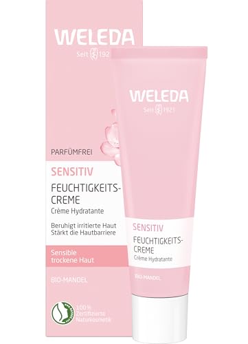 WELEDA Bio Mandel Sensitiv Feuchtigkeitscreme - unparfümierte Naturkosmetik Feuchtigkeitspflege Gesichtscreme beruhigt sensible, trockene Haut & sorgt für einen gesunden Teint (1x 30 ml)