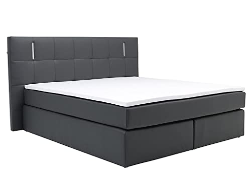 Vente-unique Conjunto boxspring Completo cabecero con Leds + somieres + colchón + cubrecolchón Bilbao - 160 x 200 cm - Polipiel - Antracita