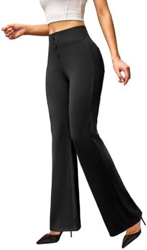 keriffe Womens Bootcut Dress Pants High Waist Stretchy Business Work Casual Trousers with Back Pockets Office Slacks Black