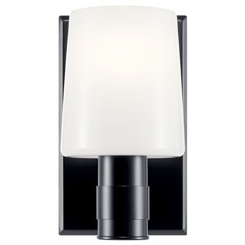 Image of Kichler Adani 1-Light Wall Sconce, Modern Light with Opal Glass in Black, for Bathroom, Powder Room, Kitchen, Bedroom, or Hallway (8.5 inch x 5 inch), 55174BK
