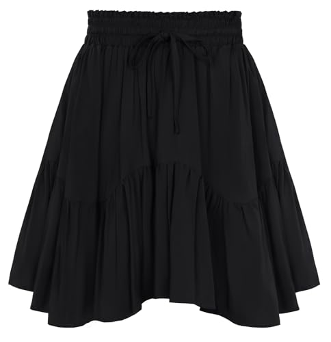 Scarlet Darkness Women Flowy Mini Skirt with Shorts Renaissance Skirts Boho High Waist Skorts with Pockets Black XL