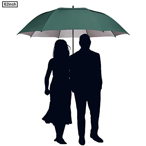 G4Free 62 Inch Extra Large Windproof Golf Umbrella Auto Open Umbrella Double Canopy Vented Anti Uv Sun Protection Oversize Stick Umbrellas（Dark Green） #TOP7