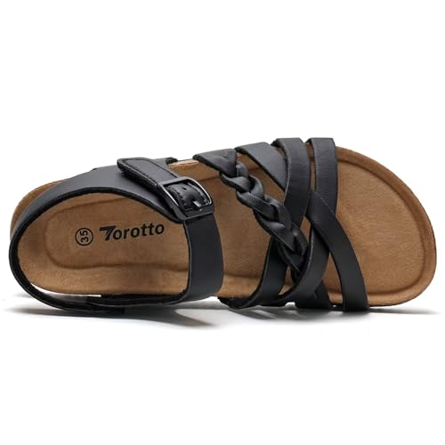 Image of Torotto Girls Sandals with Cork Footbed Adjustable Buckle Casual Slides Sandals Open Toes Flat for Kids Toddler