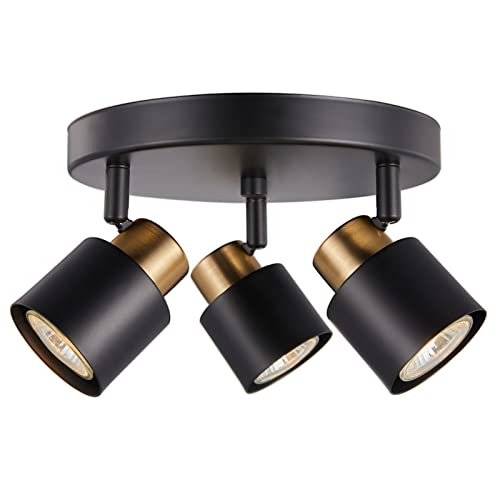 CRAFTRONOS Kit de iluminación de riel de 3 luces, toldo con acabado de latón negro mate con foco de techo Moden de montaje empotrado para cocina, comedor, sala de estar, mejoras del hogar
