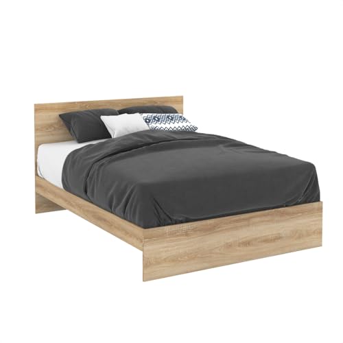 IDMarket - Lit Double Omaha avec tête de lit et sommier 140 x 190 cm façon hêtre