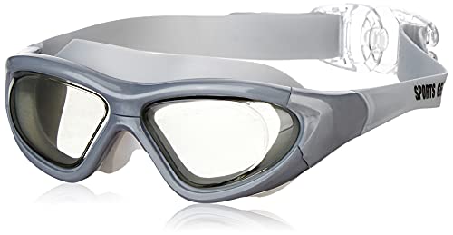 Image of I-SWIM LADIES COSTUME IS-104 WHITE /PINK LINES SIZE 3XL WITH GOGGLES SILICONE IS-SG LARGE WITH BOX GREY