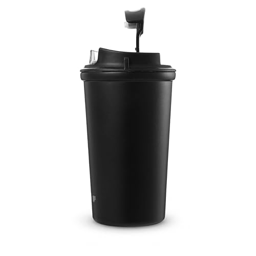 Image of 4 Work Flip Open Coffee Mug | 13 oz | Transparent Lid Design | Double Wall Vacuum Travel Mug | Cup Holder Friendly | Non-Slip Base | Compatible with Lanyard Loop - Black ST-250
