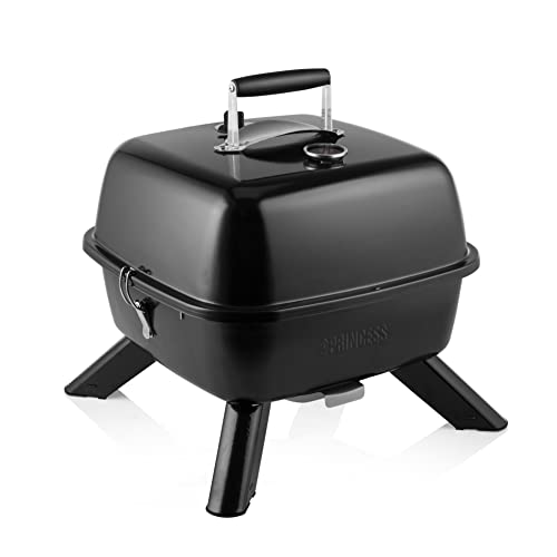 Princess 01.112256.01.001 Barbacoa Híbrida 2 en 1: Electricidad o Carbón, Tapa Incluida, 37 x 37 cm de Superficie, 2000 W, Metal, Negro