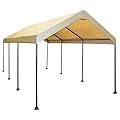 Caravan Canopy Mega Domain Carport with Waterproof Polyethylene Top, Durable Steel Frame, Compression Lock, and Easy Assembly, 10 by 20 Feet, Tan