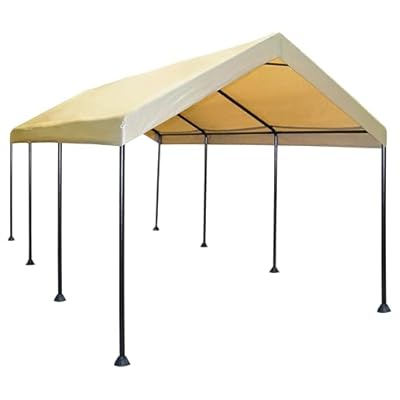 Caravan Canopy Mega Domain Carport with Waterproof Polyethylene Top, Durable Steel Frame, Compression Lock, and Easy Assembly, 10 by 20 Feet, Tan