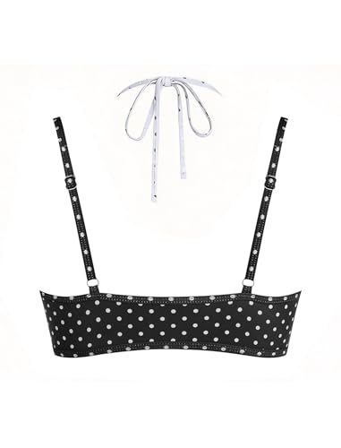 Image of ZAFUL Women's Polka Dot Bikini Tops Double Layer Halter Swimsuit Top Color Block Bathing Suit Top Only