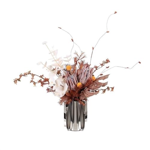 WFchenj222-6 Flores Artificiales en jarrones Arreglo Floral simulado for Sala de Estar, Ramo de Curry Naranja, Mesa de Comedor, Mesa de Centro, jarrón de Metal Decoración de Mesa