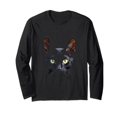 Gatto orientale a pelo realistico viso art Maglia a Manica corto nero
