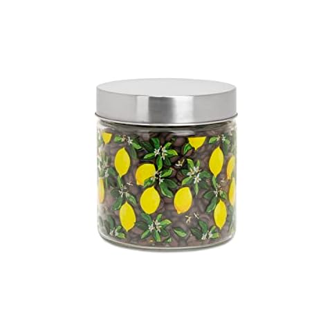 American Atelier Canister Glass Jars w/Printed Design, Blossoms and Lemons Small Cover