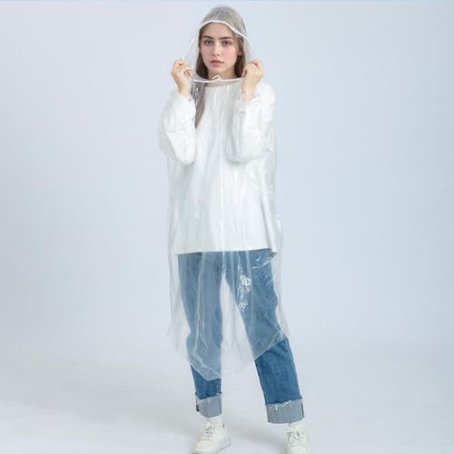 2PCS Disposable Rain Ponchos with Elastic Cuffs & Drawstring Hood, Lightweight Travel Poncho for Adults, Ponchos, Clear