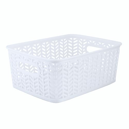 Simplify Small Herringbone Bin Storage Tote Basket Organizer Decorative, Good