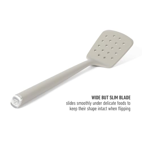 Image of Calphalon Edge Silicone Slotted Turner, Flexible Silicone Slotted Spatula with Reinforced Core, Heat-Resistant Nonstick-Safe Turner for Draining, Taupe