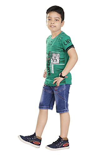 Image of HRR Cotton Soft Round Neck Half Sleeve T-Shirt with 3 /4th Jeans Pant Clothing Set for Kids
