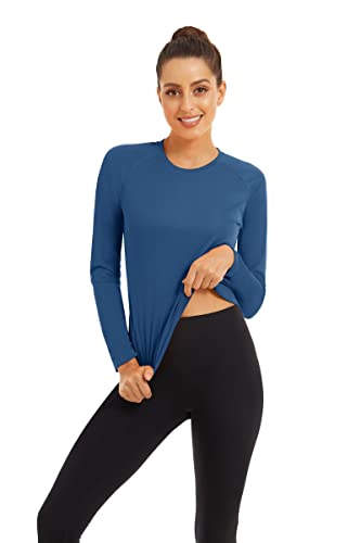 Boladeci Rash Guard For Women Long Sleeve Upf 50+ Sun Protection Clothing Lightweight Casual Plain Workout Gym Athletic Swim Shirt Tees Blue Grey M #TOP3
