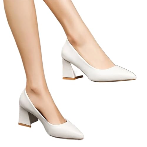 AHUFGN Chaussures De Mariage Femmes Escarpins Basiques à Bout Pointu et Talons Hauts, Chaussures Bateau for Femme, Chaussures habillées, Chaussures de Mariage Blanches Peu Profondes(White,40)