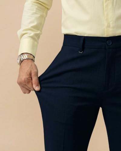 Image of SaintX Men's Premium 4-Way Solid-Stretchable Formal Pants | Performance Grade Pro Weave Anti-Wrinkle Fabric | Slim Fit Trouser | Shirt Gripping Expandable Waistband | Executive Office Wear (ST02)