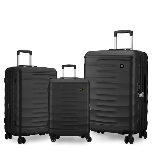 Image of Maleta Crescent Set of 3 | Small + Medium +Large | TSA Lock,Expandable,Anti-Theft Zipper,Wet-Dry Compartment | Trolley Bag| Luggage Bags | Suitcase for Travel (Black, Set of 3 (Small-Medium-Large))