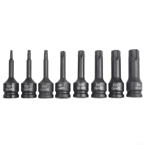 Yuanpgky Juego de llaves de vaso Torx Star de 1/2 pulgada para T20 para T30 T40 T50 T55 T60 T70 T80, 8 piezas de acero cromado de alta dureza y dureza