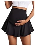 SHENHE Women's Maternity Skirt Ruffle Over The Belly High Waist Workout Gym Maternity Mini Skirt Shorts Black X-Large