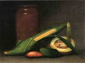 Peinture à l'huile tableau Corn and Canteloupe 1813 Raphaelle Peale reproduction toile
