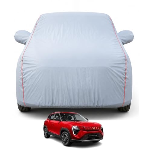 Image of Compatible with XUV 3XO EV Models 100% Waterproof Car Cover for All Weather Protection Mirror & Inner Cotton Triple Stitched Cover, Adjustable Belt Bottom Elastic (Dark Grey)