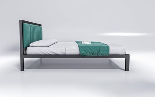 Image of Craft Modern Upholstered Queen Size Bed for Bedroom | Metal Double Bed | Platform Cot Bed with Upholstery Premium Fabric | 6.5 x 5 Ft | Powder Coated Metal Bed | Green