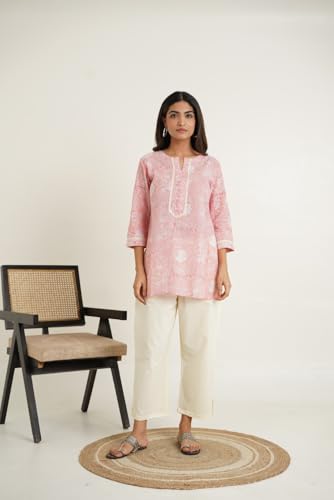 Image of Pure Cotton Printed Short Kurti for Women | Traditional Block Print Kurta Top | Casual & Workwear Ethnic Fashion