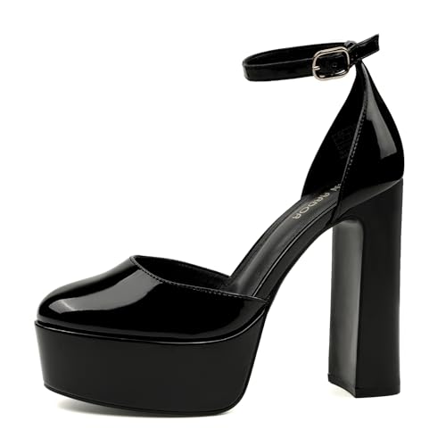 JENN ARDOR Women's Platform Heels 5 Inch Chunky High Heel Pumps Block Heels 1.7 Inch Platform Ankle Strap Closed Toe for Dress Wedding Party Pumps