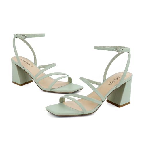 Image of Modatope Women's Heeled Sandals Square Toe Chunky Strappy Heels Prom Shoes | Stable Chunky Heel, Adjustable Ankle Strap, All-Day Comfort Sole, Unique Style For Parties, Proms, Weddings & All Occasions