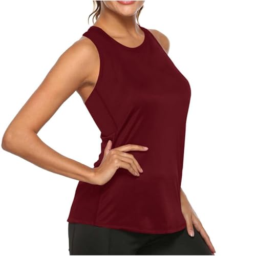 Ldabrye Camiseta de entrenamiento sin mangas de moda debajo de la cintura para gimnasio, correr, tela de poliéster suave y cómoda, ropa deportiva para mujer, parte superior debajo de la cintura para