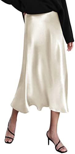 Zeagoo 2024 Women Long Satin Summer Spring Skirt Silk Elegant High Waist Cocktail Party Wedding Flared A-Line Midi Skirts