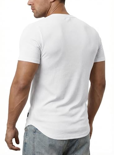 Image of JMIERR Mens Muscle Slim T Shirts Texture V Neck Longline Henley Gym Workout Athletic Tee Shirt