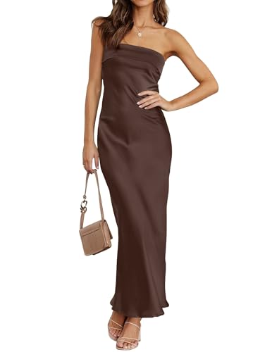Image of MEROKEETY Women's Summer Satin Strapless Bodycon Dress 2026 Backless Tube Wedding Guest Cocktail Formal Party Maxi Dresses