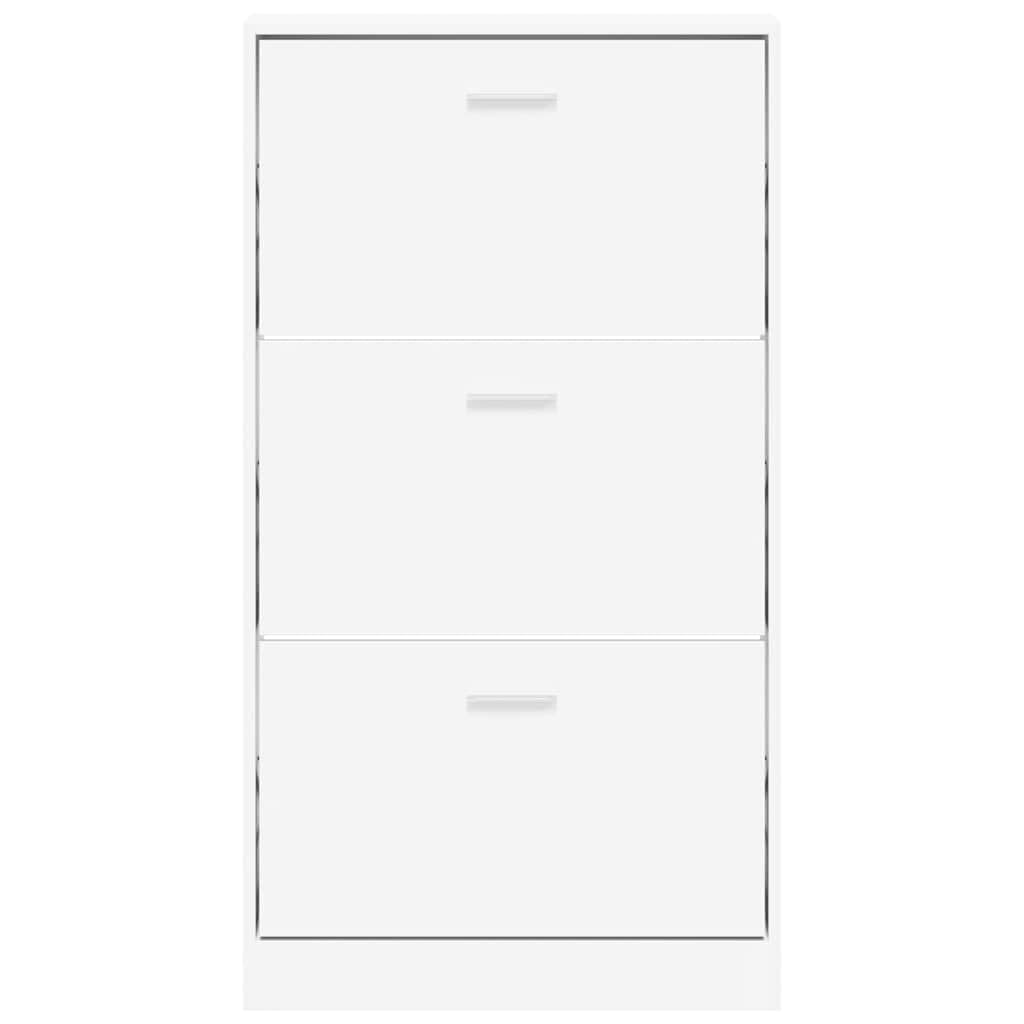 Szafka na buty, biała, materiał drewnopochodny, 59 x 17 x 108 cm, z 3 szufladami, regał na buty, organizer do korytarza, przedpokoju, sypialni, zamknięte przechowywanie zapewnia porządek i