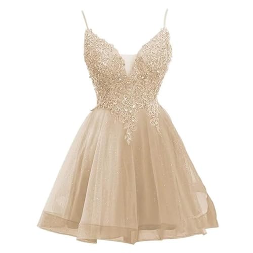 Sparkly Tulle Homecoming Dresses Lace Applique Spaghetti Straps Short Prom Dress for Teens Quinceanera DAMA Dress