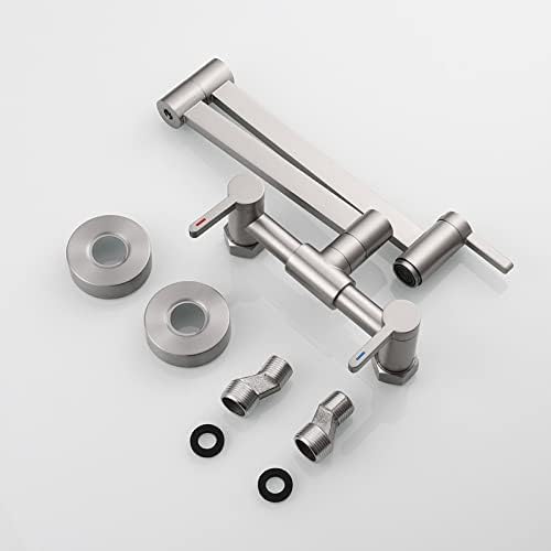 Miniatura 4 de Grifo de fregadero de cocina de latón macizo plegable para mezcla de agua caliente y fría, montaje en pared, brazo plegable extensible, mango doble,