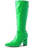 Perphy GoGo Boot Patent Leather Chunky Heels Green Knee High Boots for Women 9 M US