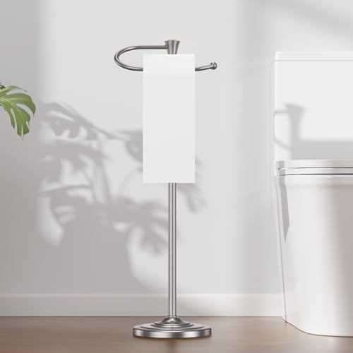 Toilet Paper Holder Free Standing, 25” H Stainless Steel Nickel Toilet Paper Stand, Weighted Base Floor Tissue Roll Holder for Bathroom,Toilet Roll Stand by UNCONSIL - Image 6