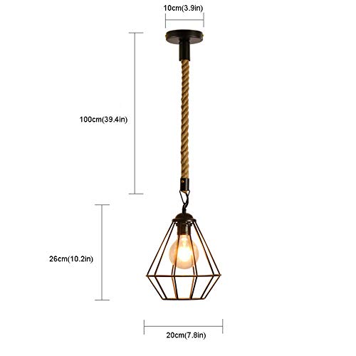 Éclairage salon rétro : suspension forme diamant en fer forgé E27 - 4