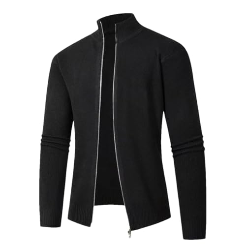 Solid Color Casual Stand Collar Zipper Stitching Simple Slim Business Men's Knitted Cardigan