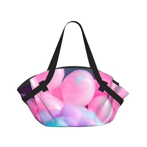 Sac de voyage pliable grand volume en coton rose à motif bonbon