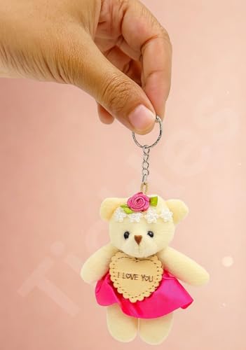 Image of Tickles Cute Teddy Bear with Flower Crown & Heart inchI Love You inch Soft Plush Charm Bag Keychain