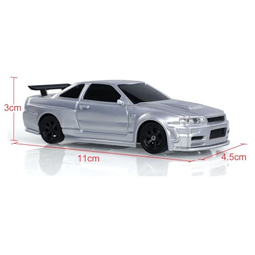 Image of FEXXA 1 /43 Scale RC Drift Race Car Gyro 4WD Ready to Go Mini Remote Control Car High Speed Model (1:43 RC Drift Nissan GT-R R34-SILVER)