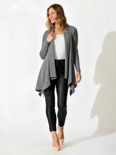 Image of INKOFF Womens Draped Front Cardigan Sweaters Long Sleeve Waterfall Irregular Hem Cardigans Lighweight