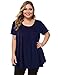 MANER Women's Plus Size Tops Short Sleeve Flowy Shirts Casual Blouses Tunic Tops L-4XL (Dark Blue, XXX-Large)